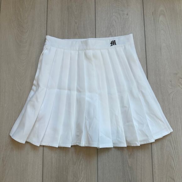 White pleated monogram M high waisted mini skirt small - Picture 1 of 4